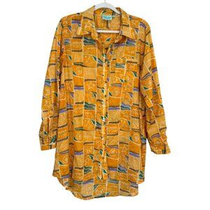 True Destinations Long Sleeve Top Womens Button-Up Shirt Resort Yellow Size L